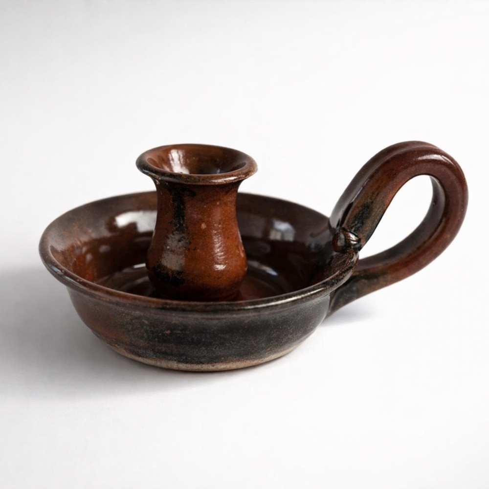 VINTAGE CHAMBER-STICK STUDIO POTTERY CANDLE HOLDER HANDMADE COTTAGECORE BOHO MCM